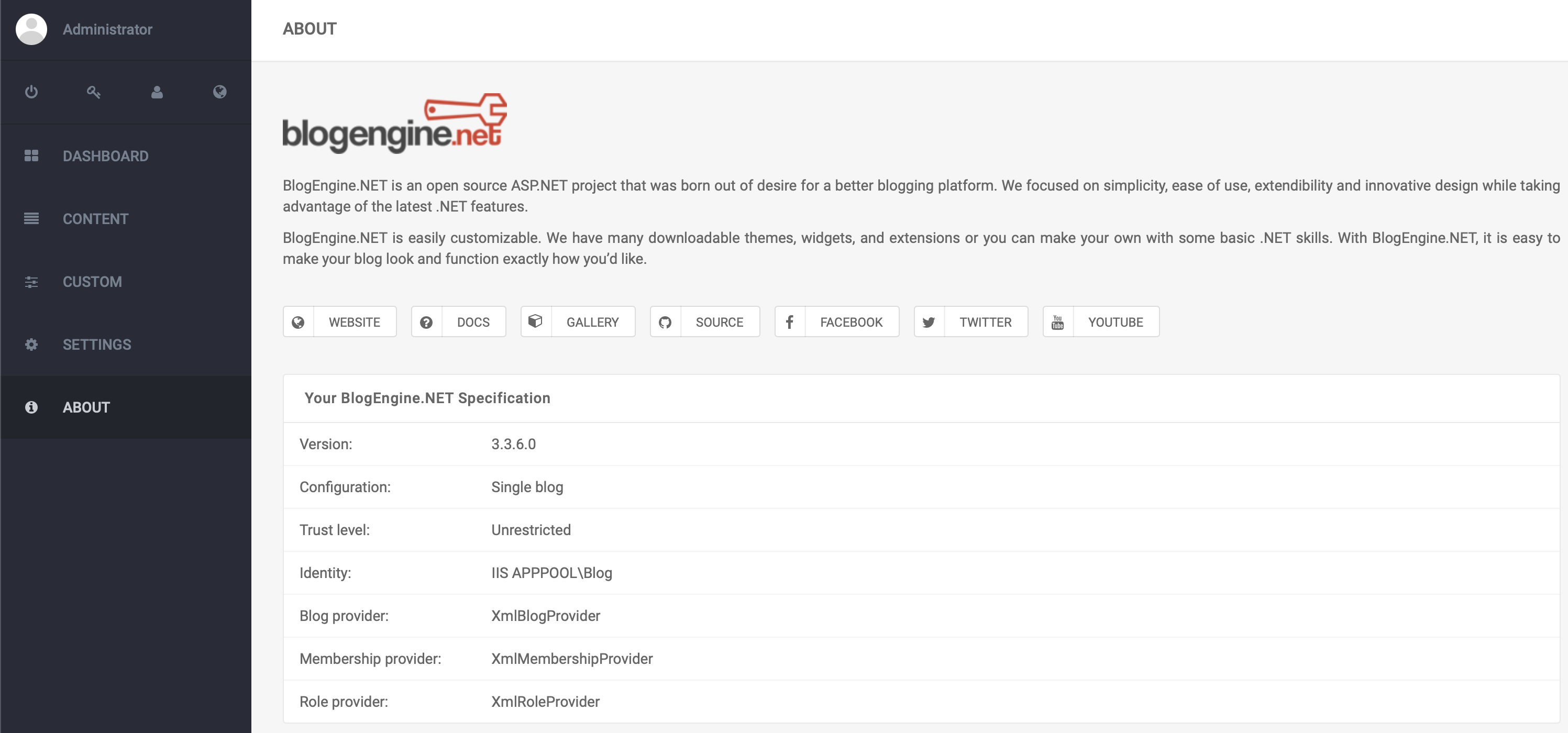 BlogEngine About page